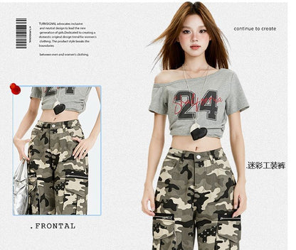 Mid Rise Camo Print Flared Cargo Pants (Various Designs)