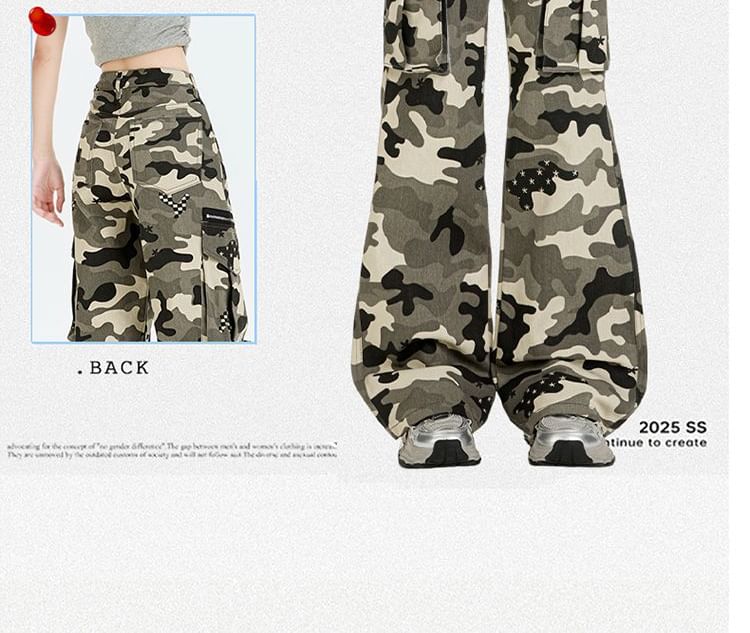 Mid Rise Camo Print Flared Cargo Pants (Various Designs)