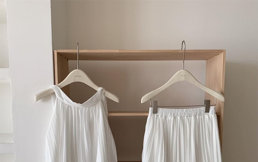 Halter Plain Asymmetric Blouse & High-Waisted Maxi A-Line Skirt Set