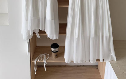 Halter Plain Asymmetric Blouse & High-Waisted Maxi A-Line Skirt Set