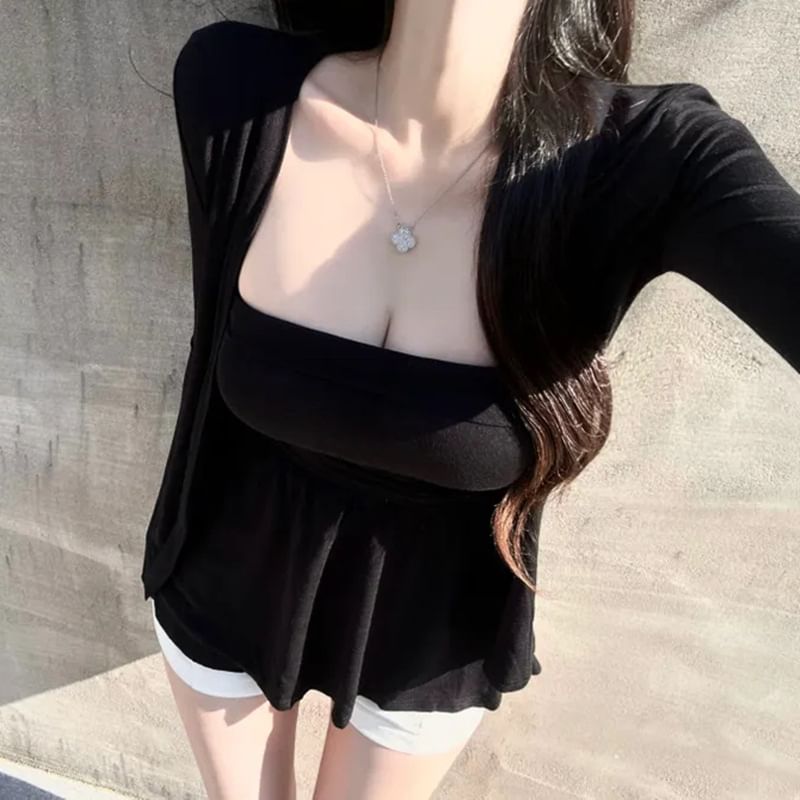 Plain Cardigan & Strapless Plain Tube Top Set