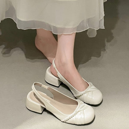 Faux Pearl Slingback Block Heel Pumps