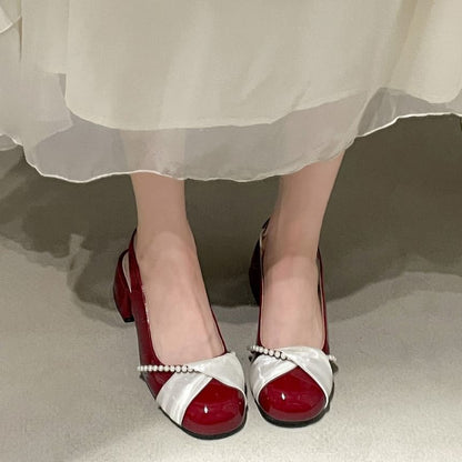 Faux Pearl Slingback Block Heel Pumps