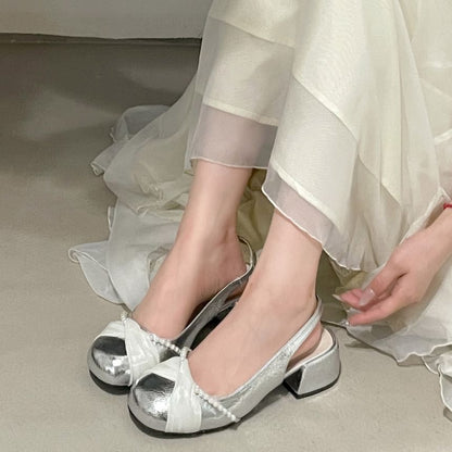 Faux Pearl Slingback Block Heel Pumps