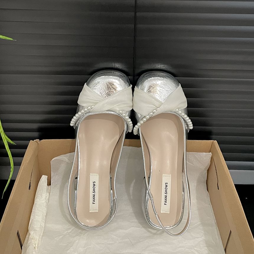 Faux Pearl Slingback Block Heel Pumps