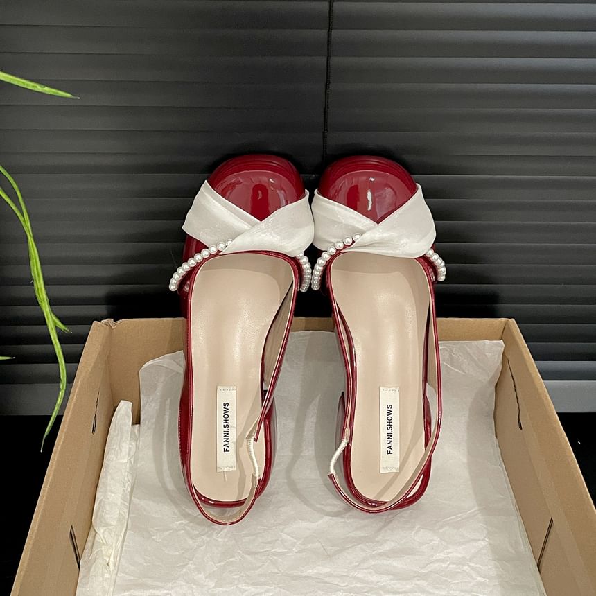 Faux Pearl Slingback Block Heel Pumps