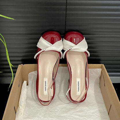 Faux Pearl Slingback Block Heel Pumps