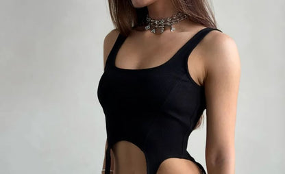 Scoop-Neck Plain Fringed Cropped Tank Top