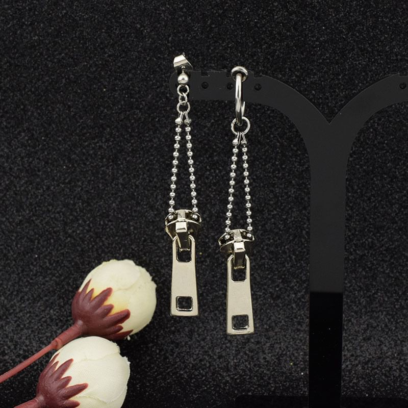 Zipper Chained Dangle Earring / Clip-On Earring
