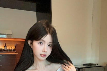Short-Sleeved Off-Shoulder Plain Pleated Knit Top