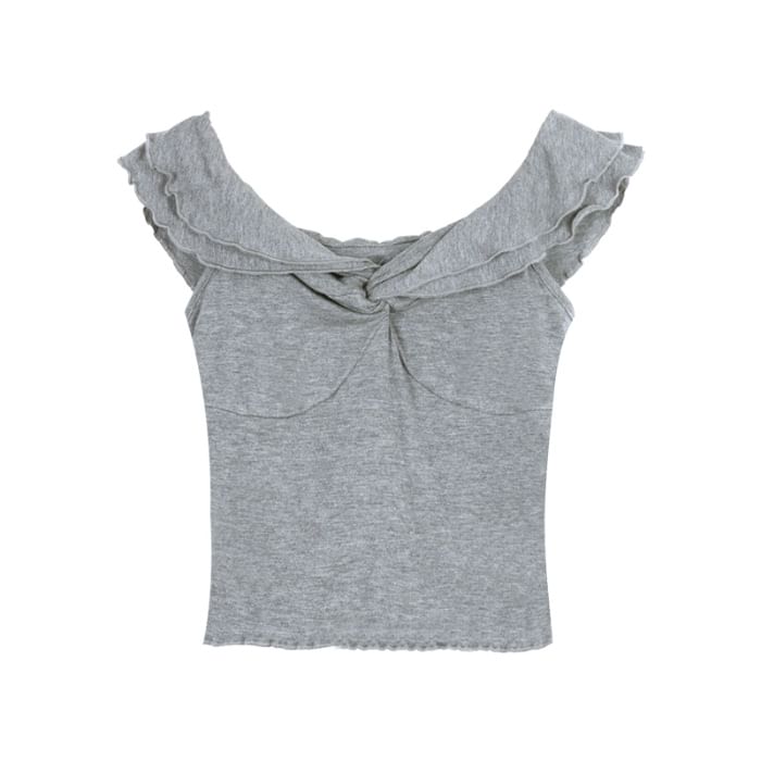 Twisted V-Neck Short-Sleeved Plain Crop Blouse