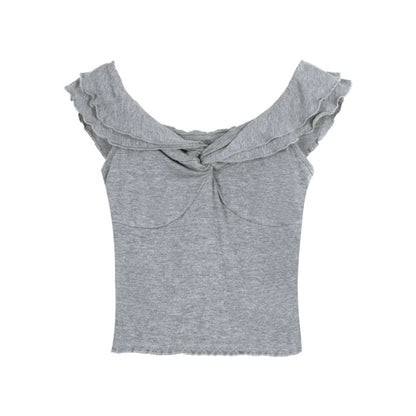 Twisted V-Neck Short-Sleeved Plain Crop Blouse