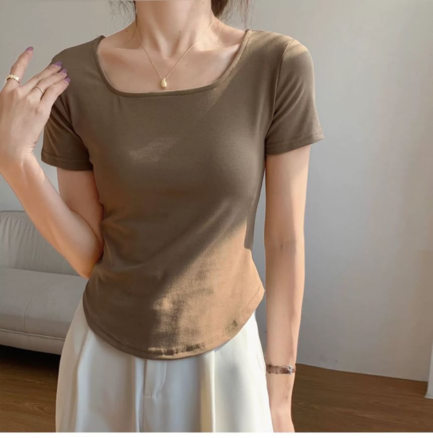 Plain Square-Neck Short-Sleeved Tee