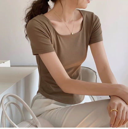 Plain Square-Neck Short-Sleeved Tee