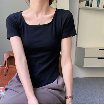 Plain Square-Neck Short-Sleeved Tee