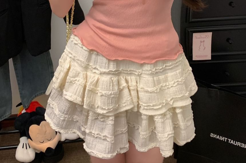 Frilled Plain Cropped Camisole Blouse