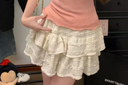 Frilled Plain Cropped Camisole Blouse