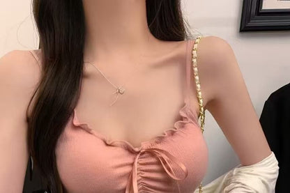 Frilled Plain Cropped Camisole Blouse