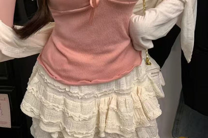Frilled Plain Cropped Camisole Blouse