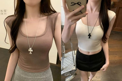 Plain Square-Neck Tank Blouse