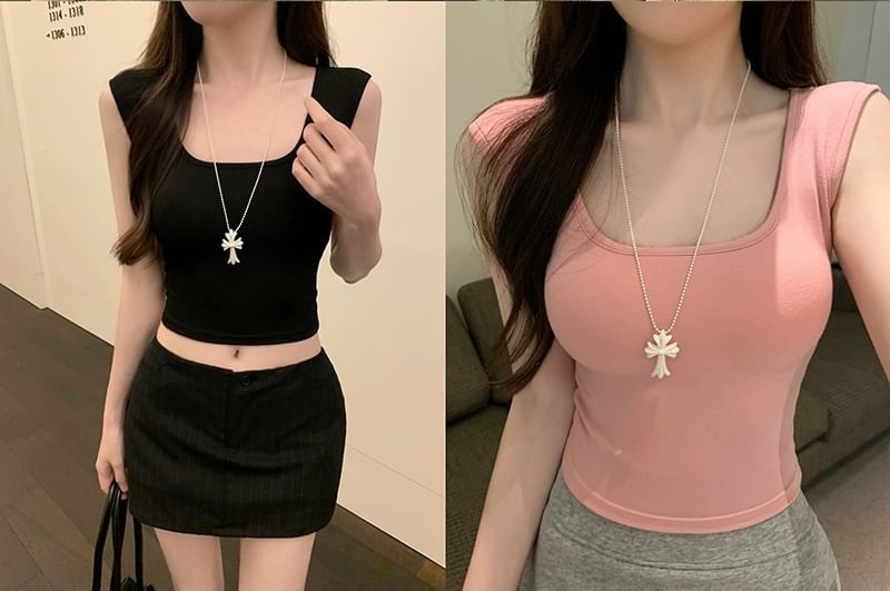 Plain Square-Neck Tank Blouse