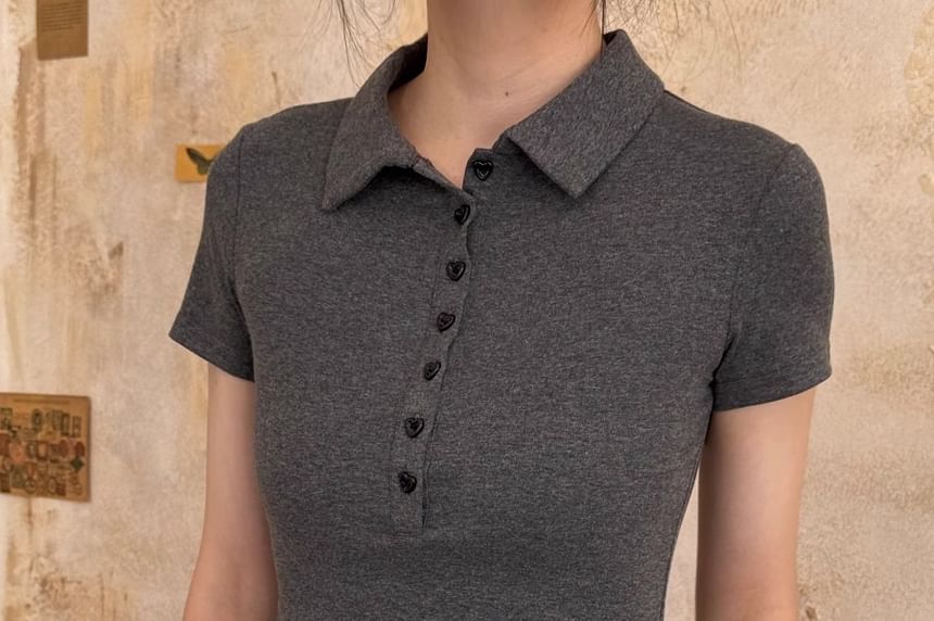 Plain Short-Sleeved Cropped Polo Shirt