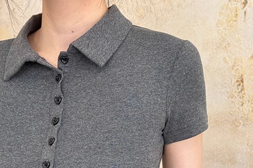 Plain Short-Sleeved Cropped Polo Shirt