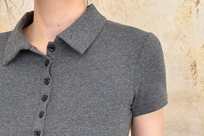 Plain Short-Sleeved Cropped Polo Shirt
