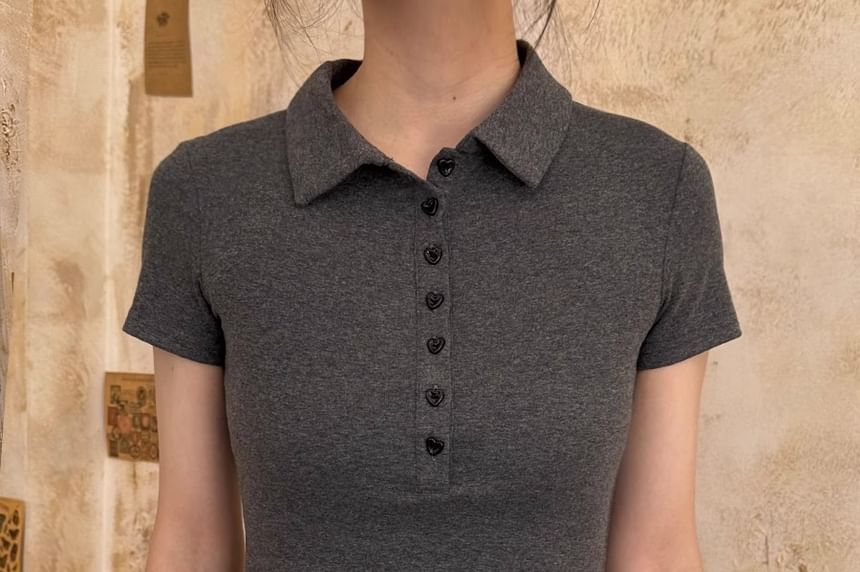 Plain Short-Sleeved Cropped Polo Shirt