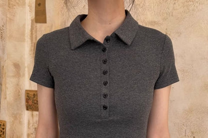 Plain Short-Sleeved Cropped Polo Shirt
