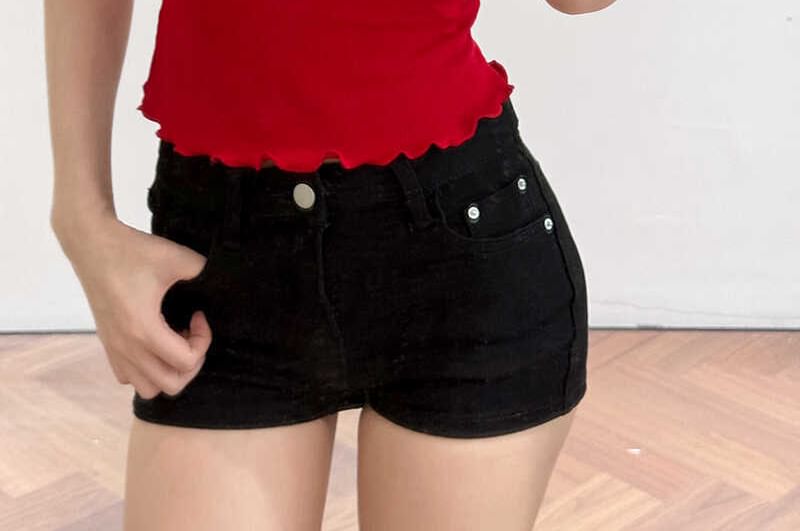 Half-Buttoned V-Neck Short-Sleeved Plain Shirt