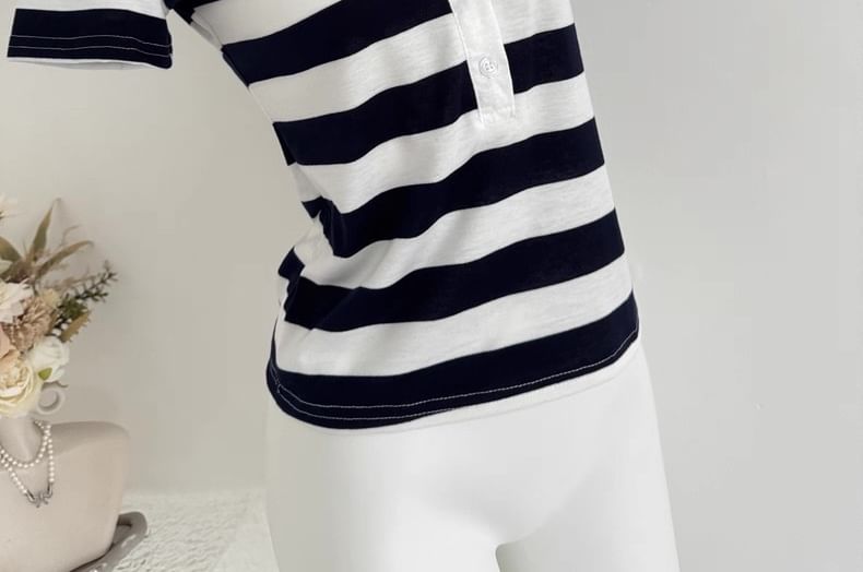 Striped Short-Sleeved Polo Shirt