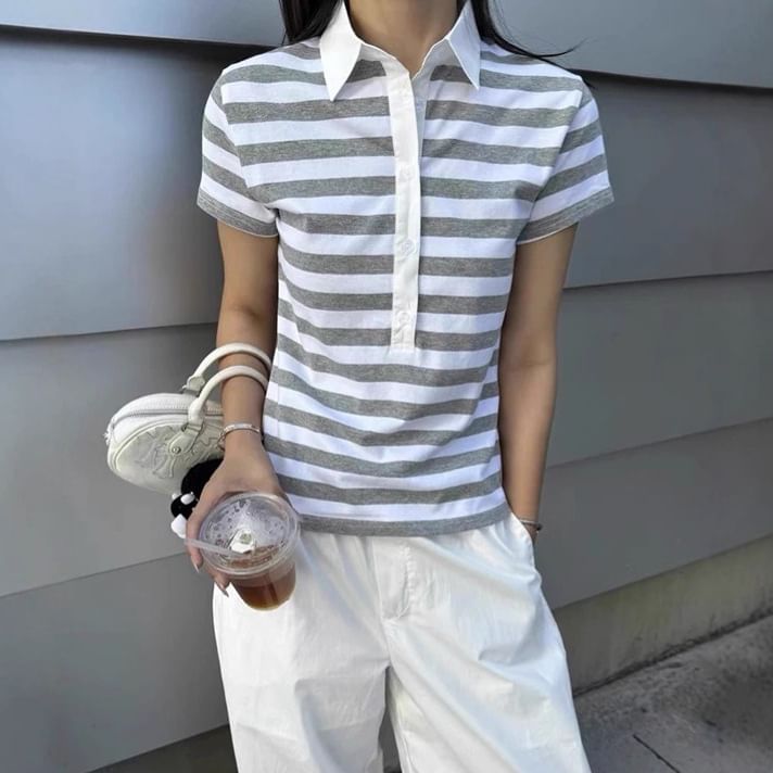 Striped Short-Sleeved Polo Shirt