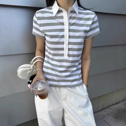Striped Short-Sleeved Polo Shirt