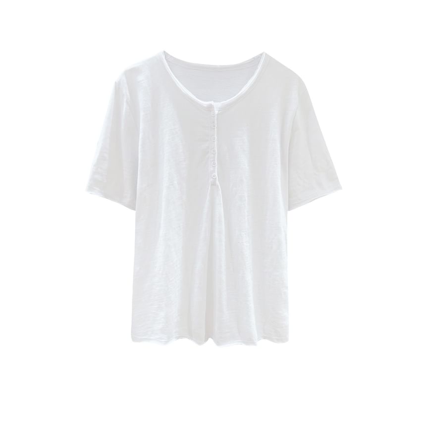 Plain Henley Short-Sleeved Shirt