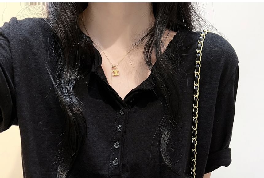 Plain Henley Short-Sleeved Shirt