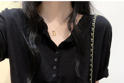 Plain Henley Short-Sleeved Shirt