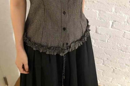 Short-Sleeved Collared Plaid Ruffled Button-Up Shirt