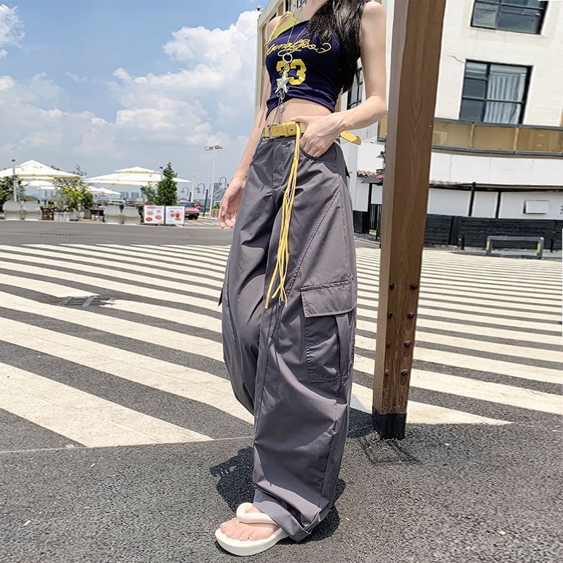 High Rise Plain Baggy Cargo Pants