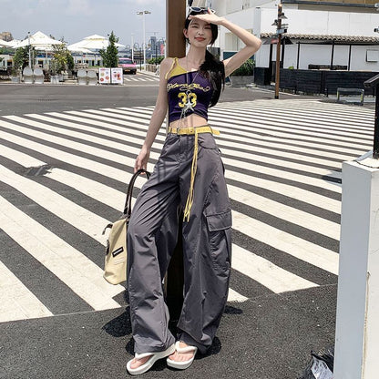 High Rise Plain Baggy Cargo Pants