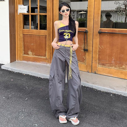 High Rise Plain Baggy Cargo Pants