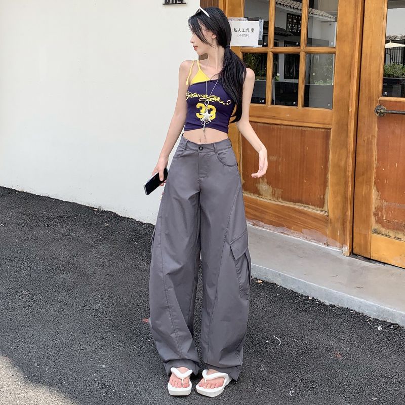High Rise Plain Baggy Cargo Pants