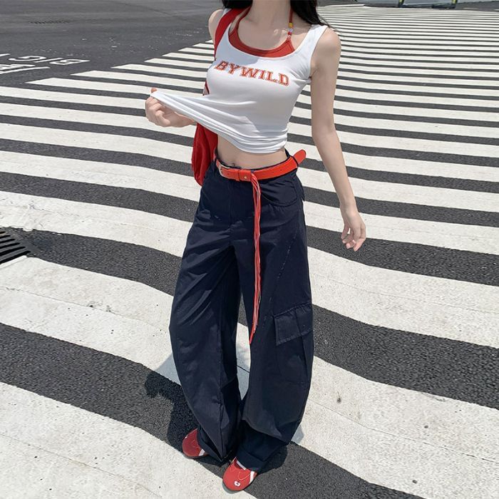 High Rise Plain Baggy Cargo Pants