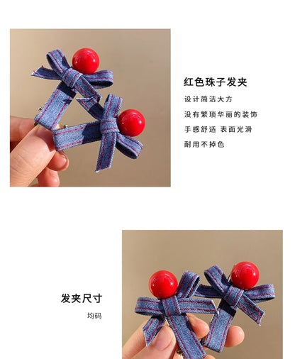 Bow Clip Hair Denim Set