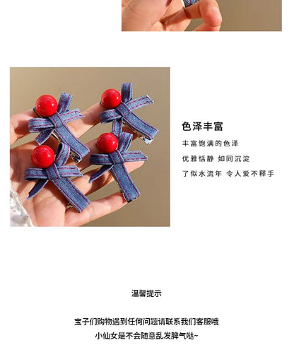 Bow Clip Hair Denim Set