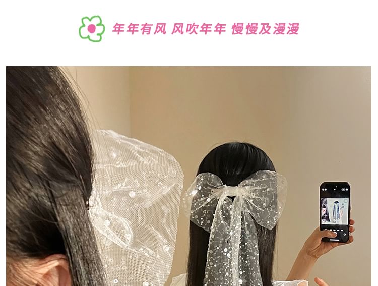 Bow Sequined Hair Clip Lace