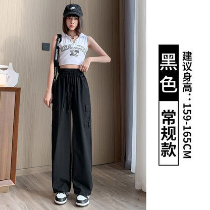 High Rise Plain Wide Leg Cargo Pants