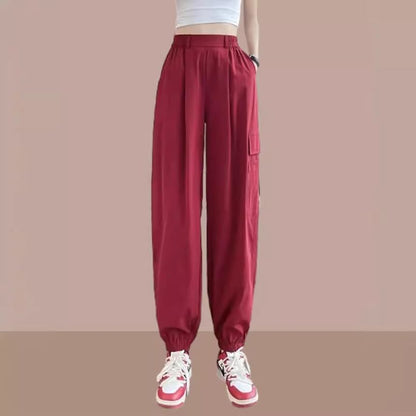 High Waist Plain Harem Cargo Pants