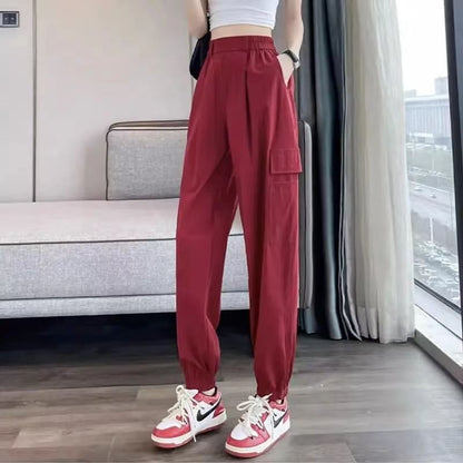 High Waist Plain Harem Cargo Pants