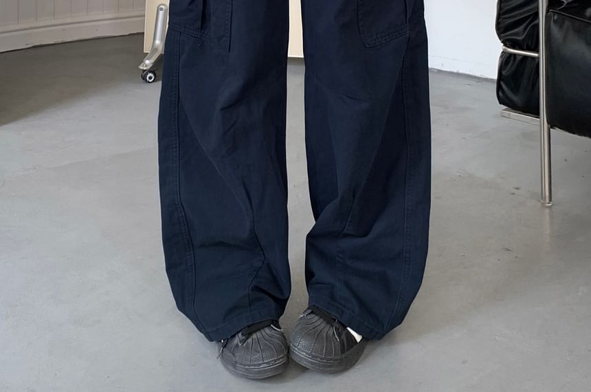 Mid Waist Plain Baggy Cargo Pants